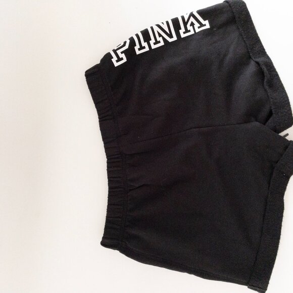 Victorias Secret Pink Black Fleece Shorts With White Logo Elastic Waistband S - Picture 11 of 12